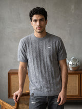 Vertex Cloud Gray Knitted Melange Cotton T-Shirt