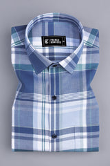 Light green with blue and white windowpane check shirt