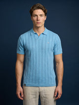 Syntax Water Blue Knitted Melange Cotton Polo T-Shirt