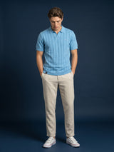 Syntax Water Blue Knitted Melange Cotton Polo T-Shirt