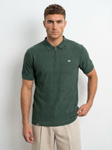 Eclipse Green Knitted Cotton Zipper Polo T-Shirt