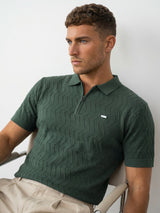 Eclipse Green Knitted Cotton Zipper Polo T-Shirt