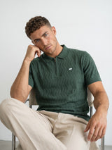 Eclipse Green Knitted Cotton Zipper Polo T-Shirt