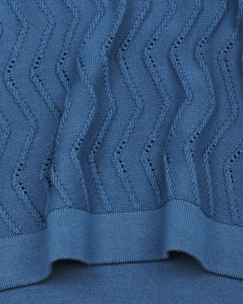 Eclipse Blue Knitted Cotton Zipper Polo T-Shirt