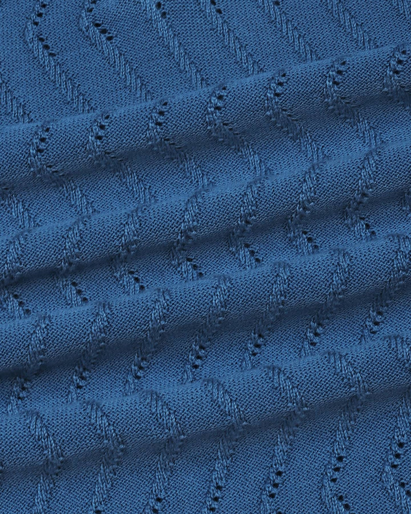 Eclipse Blue Knitted Cotton Zipper Polo T-Shirt