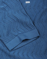 Eclipse Blue Knitted Cotton Zipper Polo T-Shirt