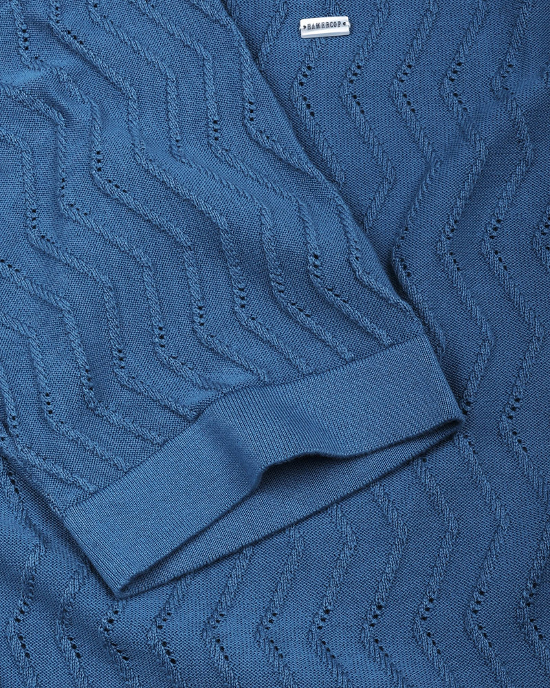 Eclipse Blue Knitted Cotton Zipper Polo T-Shirt