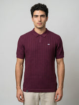 Ozone Maroon Knitted Cotton Polo T-Shirt