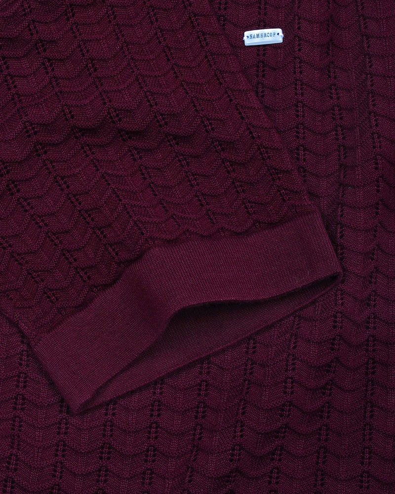 Ozone Maroon Knitted Cotton Polo T-Shirt