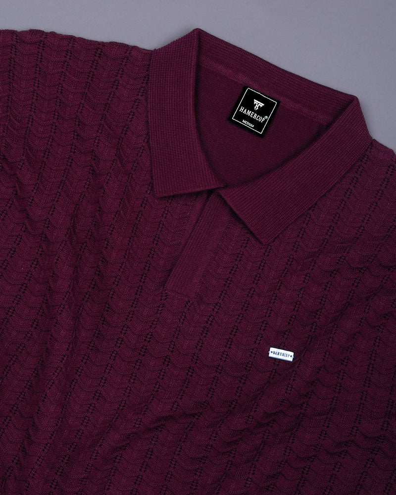 Ozone Maroon Knitted Cotton Polo T-Shirt