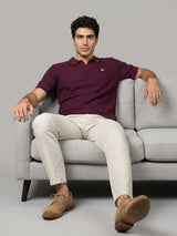 Ozone Maroon Knitted Cotton Polo T-Shirt