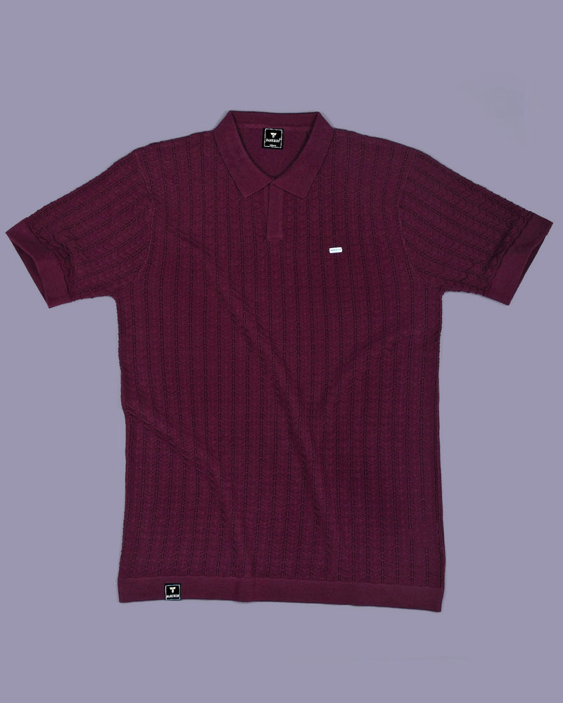 Ozone Maroon Knitted Cotton Polo T-Shirt
