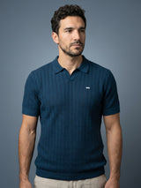 Ozone Steel Blue Knitted Cotton Polo T-Shirt