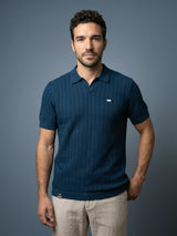 Ozone Steel Blue Knitted Cotton Polo T-Shirt