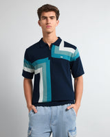 Kelvin Blue Knitted Cotton Zipper Polo Designer T-Shirt