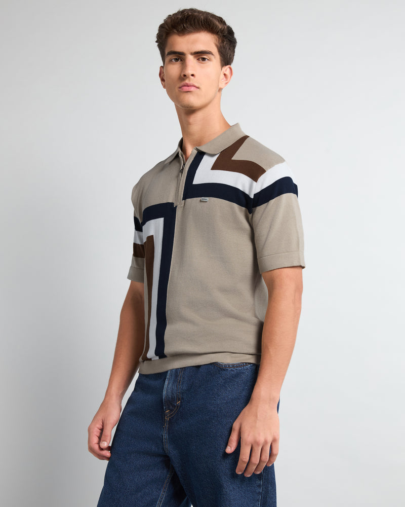 Kelvin Cream Knitted Cotton Zipper Polo Designer T-Shirt | Hamercop