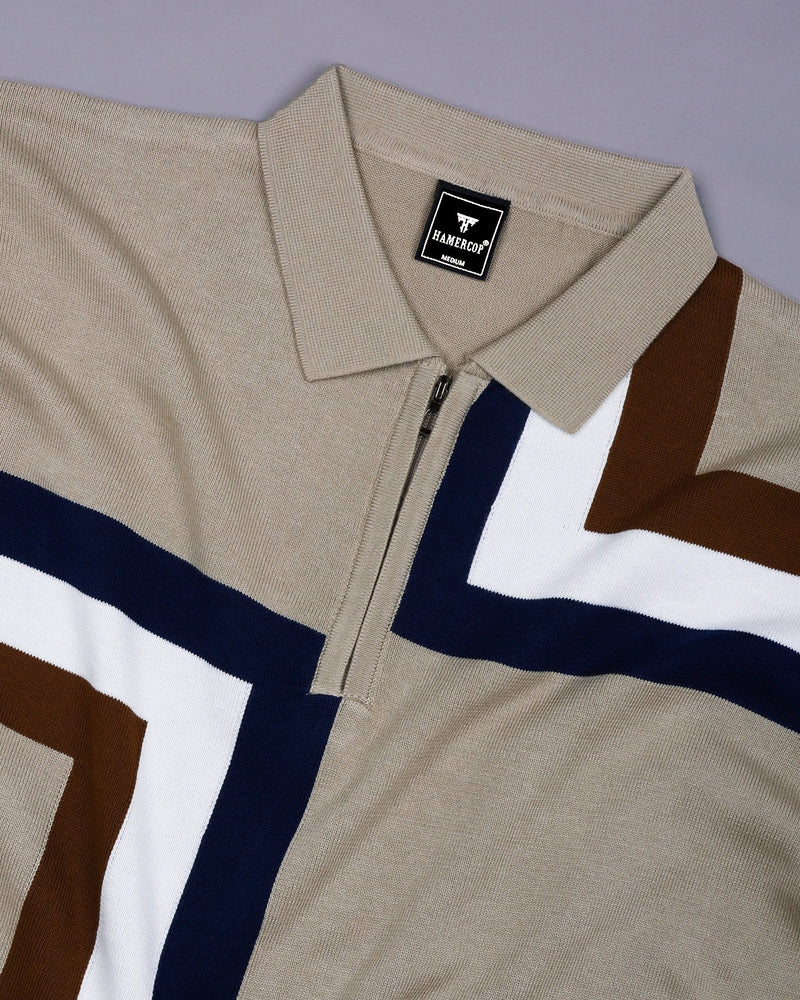 Kelvin Cream Knitted Cotton Zipper Polo Designer T-Shirt Hamercop