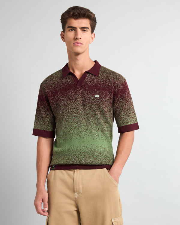 Green Sprinkle With Maroon Knitted Cotton Polo T-Shirt