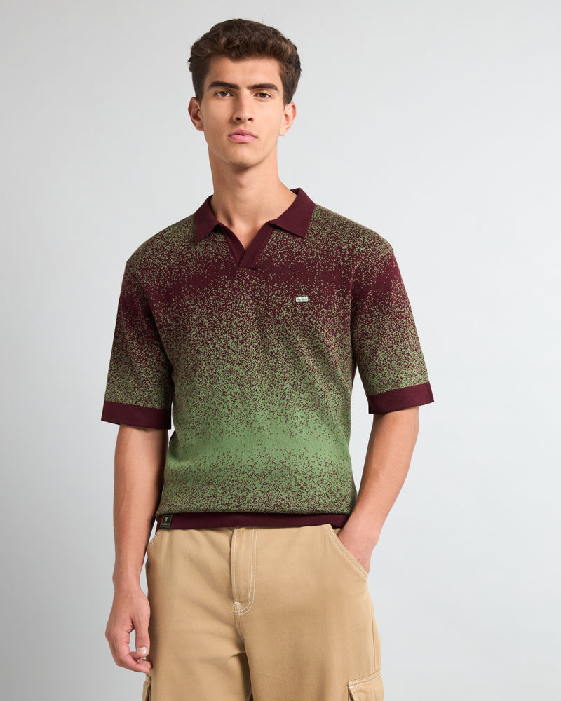 Green Sprinkle With Maroon Knitted Cotton Polo T-Shirt