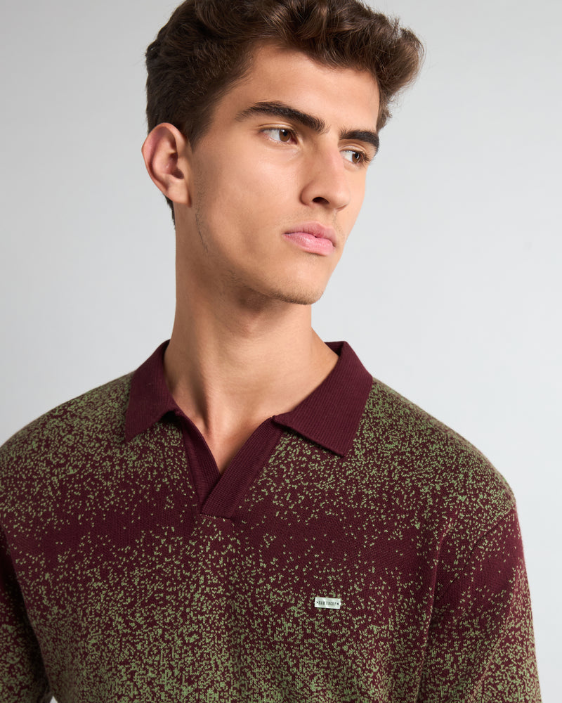 Green Sprinkle With Maroon Knitted Cotton Polo T-Shirt