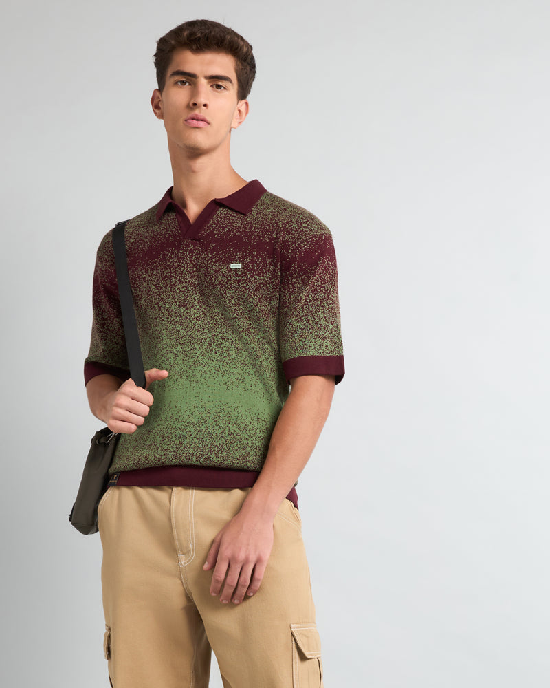 Green Sprinkle With Maroon Knitted Cotton Polo T-Shirt