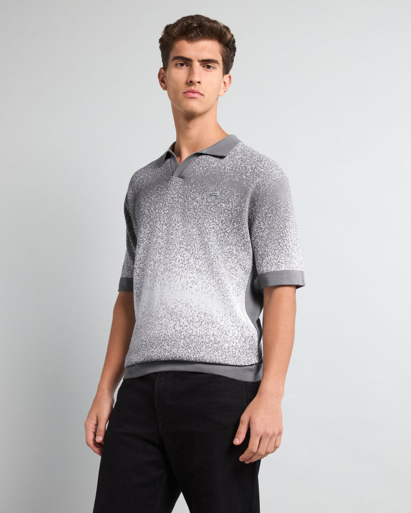 Gray Sprinkle With White Knitted Cotton Polo T-Shirt