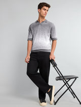 Gray Sprinkle With White Knitted Cotton Polo T-Shirt