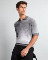 Gray Sprinkle With White Knitted Cotton Polo T-Shirt