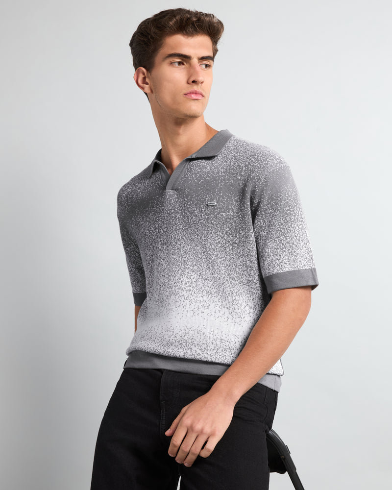 Gray Sprinkle With White Knitted Cotton Polo T-Shirt
