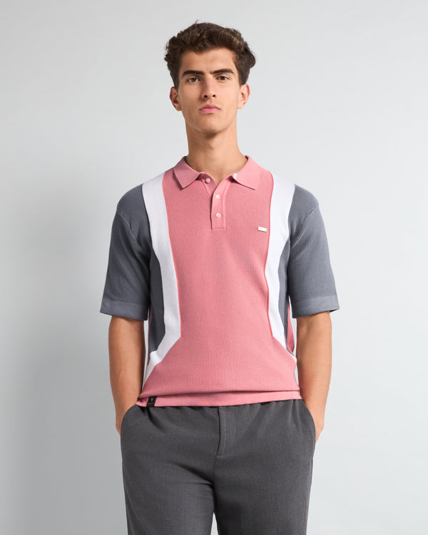 Vision Peach With Gray Knitted Cotton Designer Polo T-Shirt