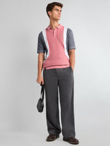 Vision Peach With Gray Knitted Cotton Designer Polo T-Shirt