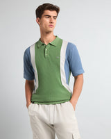Vision Green With Blue Knitted Cotton Designer Polo T-Shirt