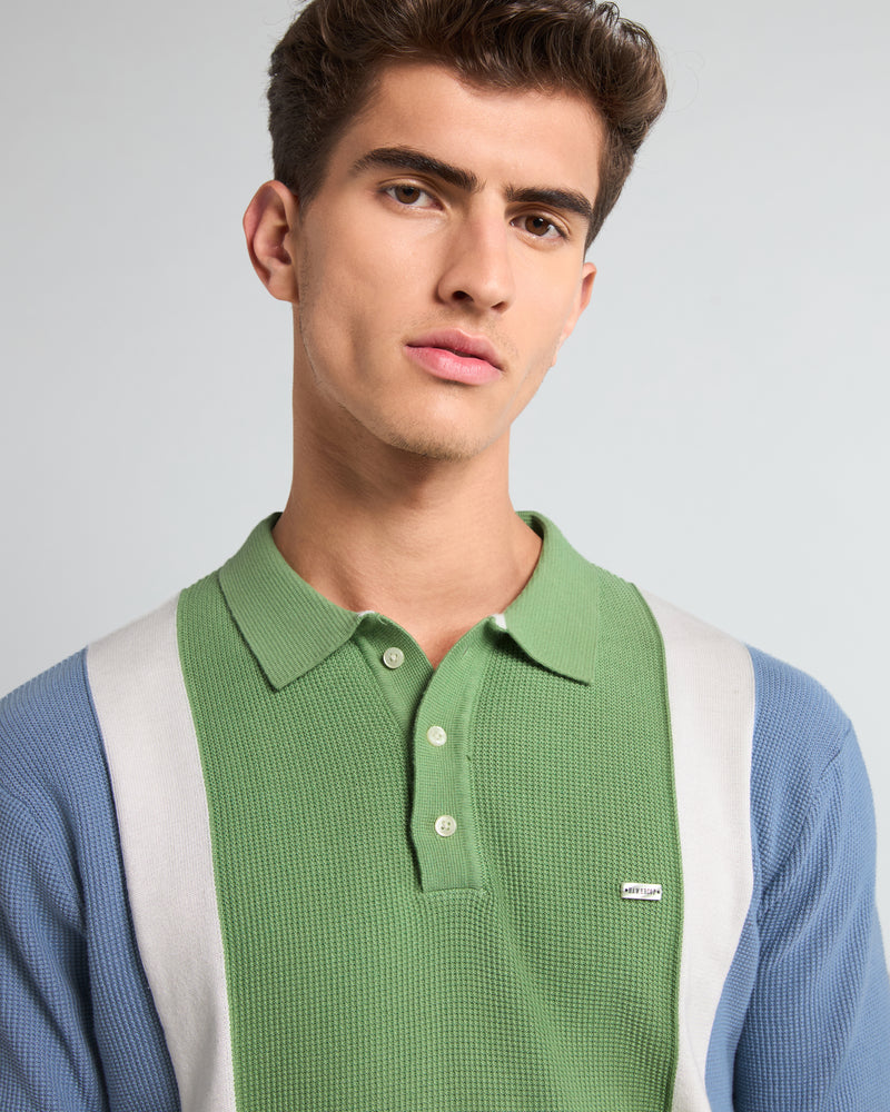 Vision Green With Blue Knitted Cotton Designer Polo T-Shirt