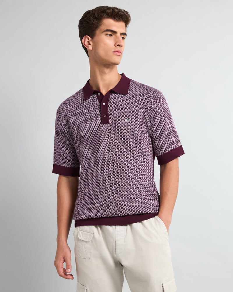 Formin Wine Purple Knitted Cotton Polo T-Shirt