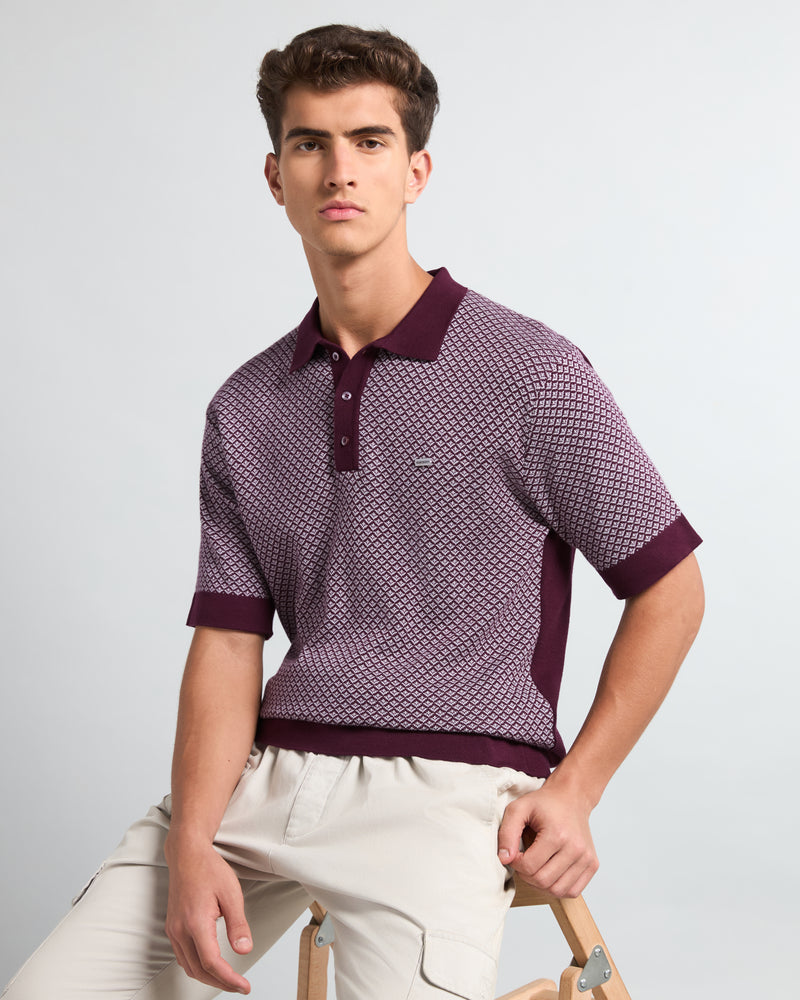 Formin Wine Purple Knitted Cotton Polo T-Shirt