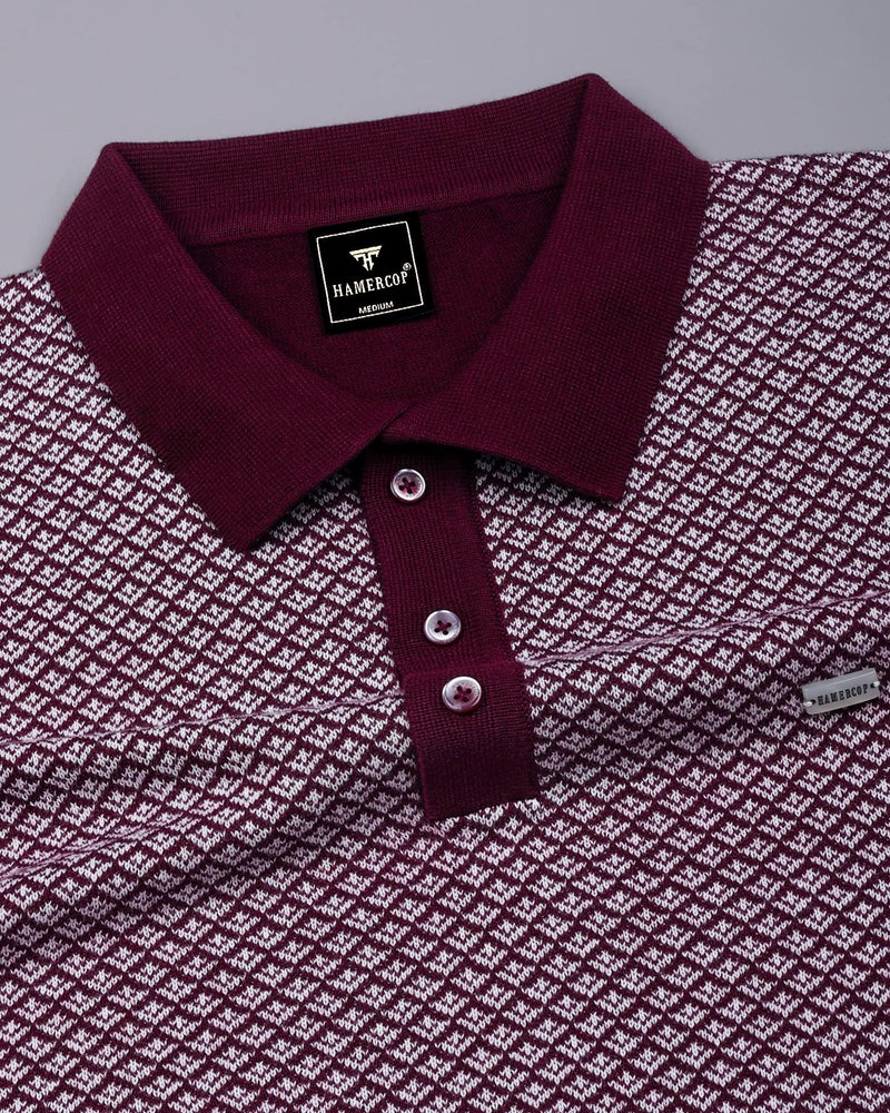 Formin Wine Purple Knitted Cotton Polo T-Shirt
