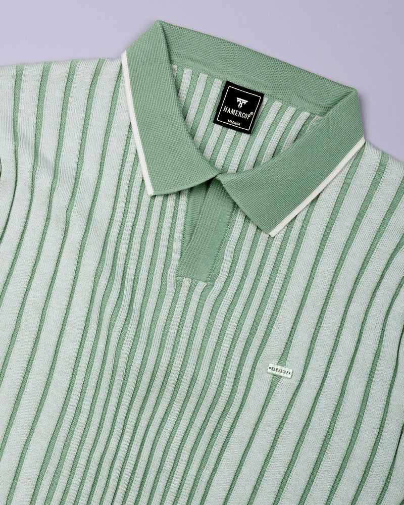 Febal Pistachio Knitted Cotton Polo T-Shirt