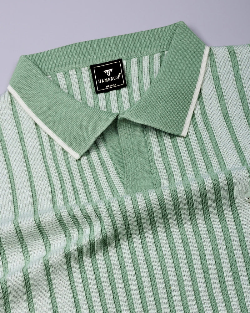 Febal Pistachio Knitted Cotton Polo T-Shirt