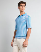 Febal SkyBlue Knitted Cotton Polo T-Shirt