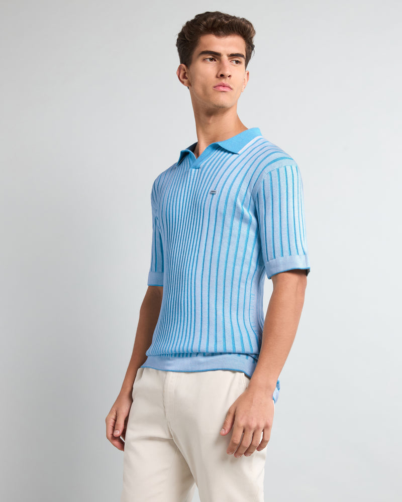 Febal SkyBlue Knitted Cotton Polo T-Shirt