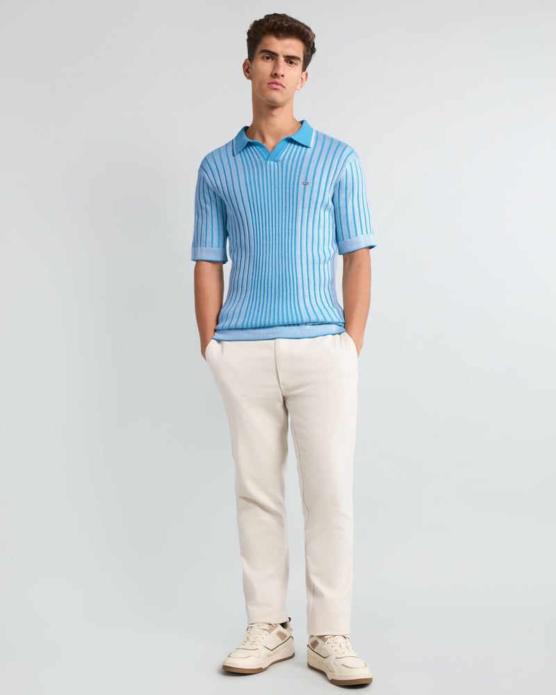 Febal SkyBlue Knitted Cotton Polo T-Shirt