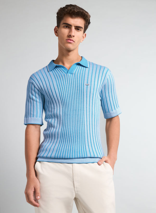 Febal SkyBlue Knitted Cotton Polo T-Shirt