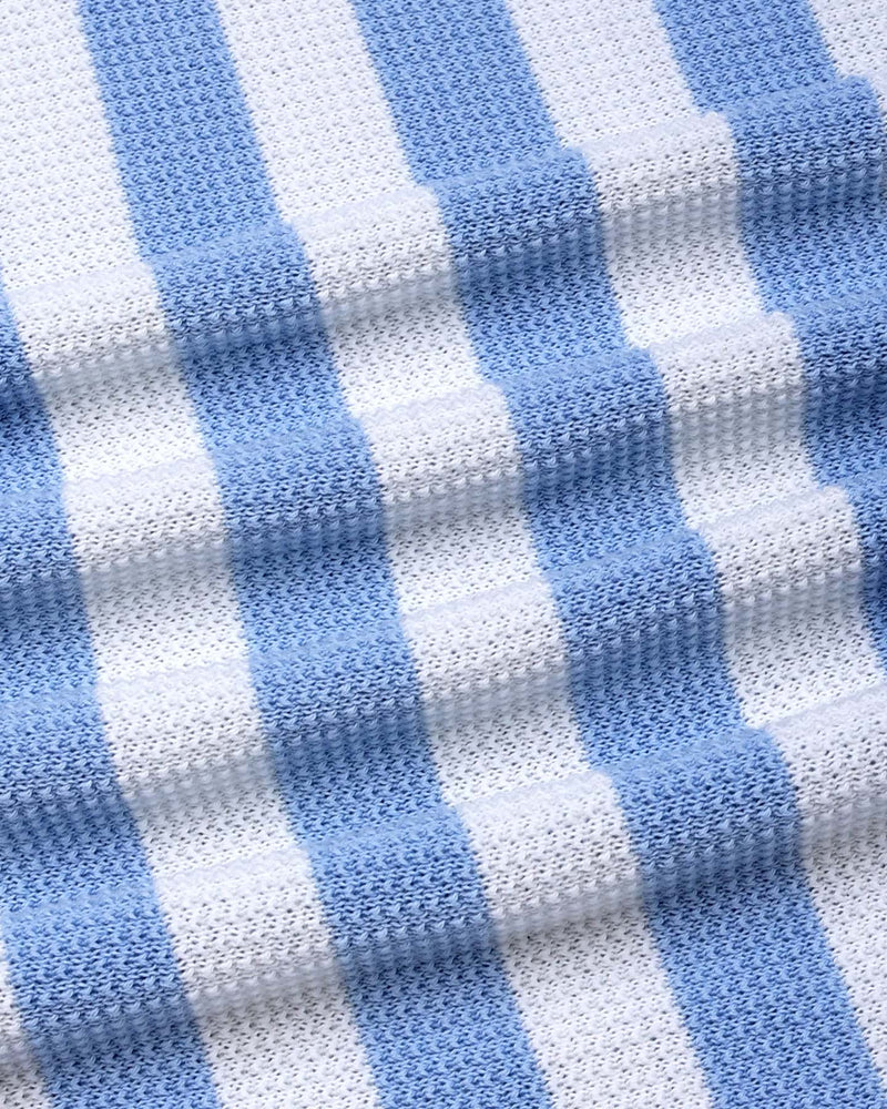 Prime Blue With White Knitted Cotton Polo T-Shirt