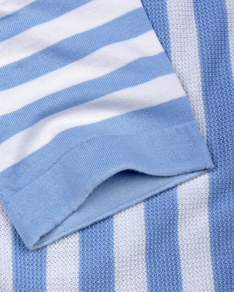 Prime Blue With White Knitted Cotton Polo T-Shirt