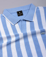 Prime Blue With White Knitted Cotton Polo T-Shirt