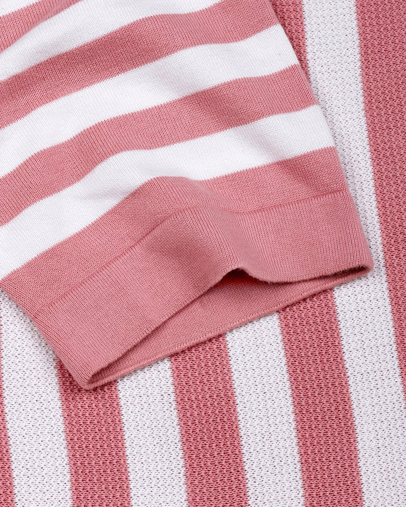 Prime Salmon Peach With White Knitted Cotton Polo T-Shirt