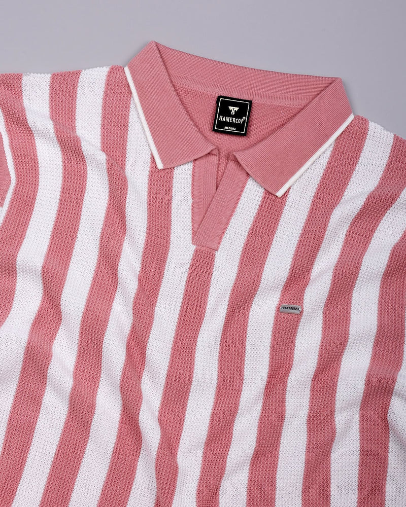 Prime Salmon Peach With White Knitted Cotton Polo T-Shirt
