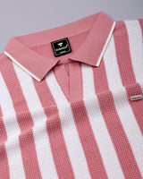 Prime Salmon Peach With White Knitted Cotton Polo T-Shirt