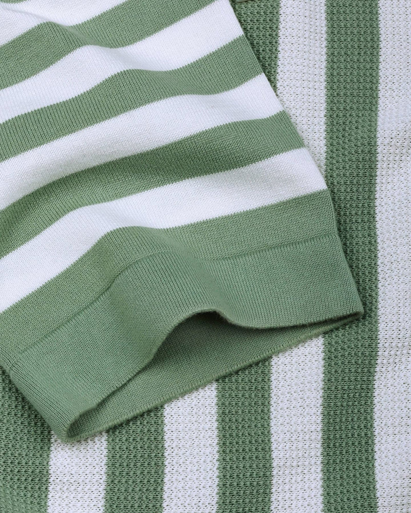 Prime Mint Green With White Knitted Cotton Polo T-Shirt