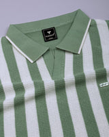 Prime Mint Green With White Knitted Cotton Polo T-Shirt